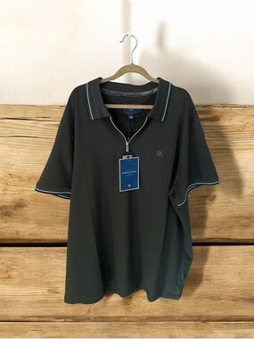 Marc Asher L Men’s Olive Green zipper Polo with Contrast Trim